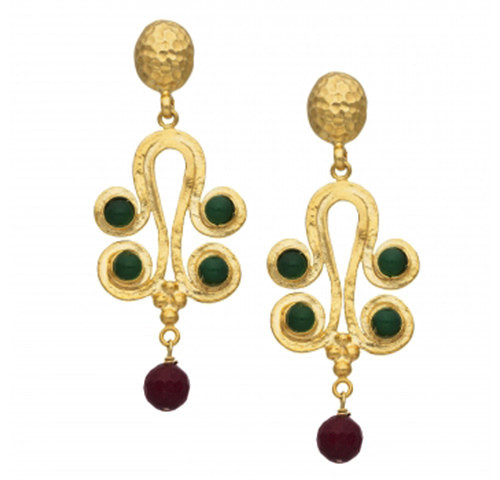 Green and red jade earrings - Boucle d'oreilles